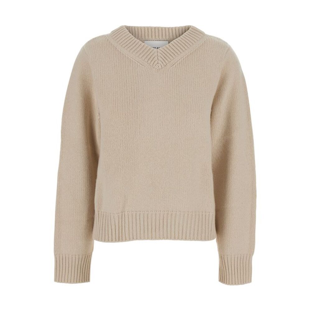 Soft Goat Women Beige V-Neck Sweater With Ribbed Knit In Cashmere Women